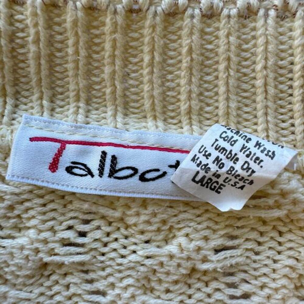 Talbots Vintage Sweater Cableknit Made USA Cream Chunky Fisherman Large Crew - Picture 7 of 7